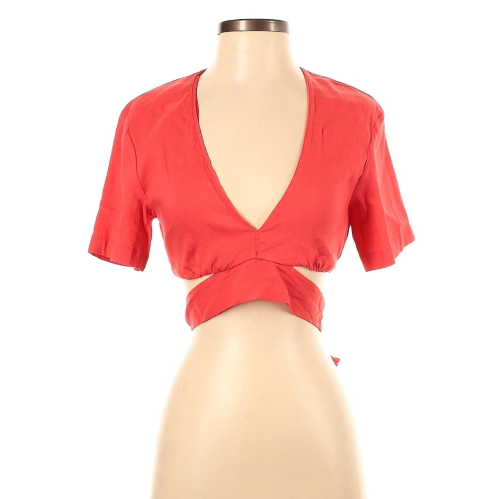 Zara Short Sleeve Tie Front Crop Top